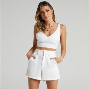 Showpo Twill Two Piece Short Set in White